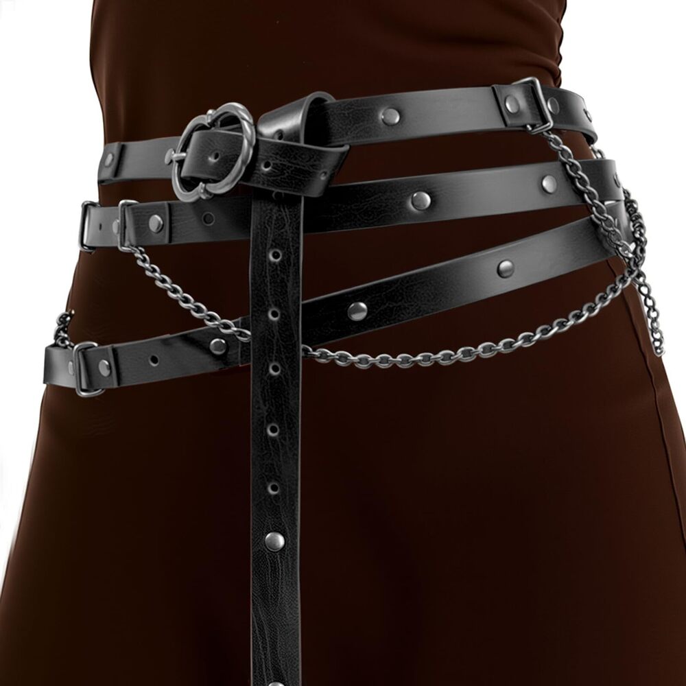 8944 Retro Skinny Belt Long Metal Chain Exotic Cross Waist Costume